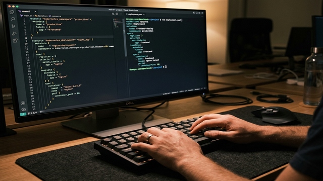 Ingeniero DevOps programando canalizaciones CI/CD